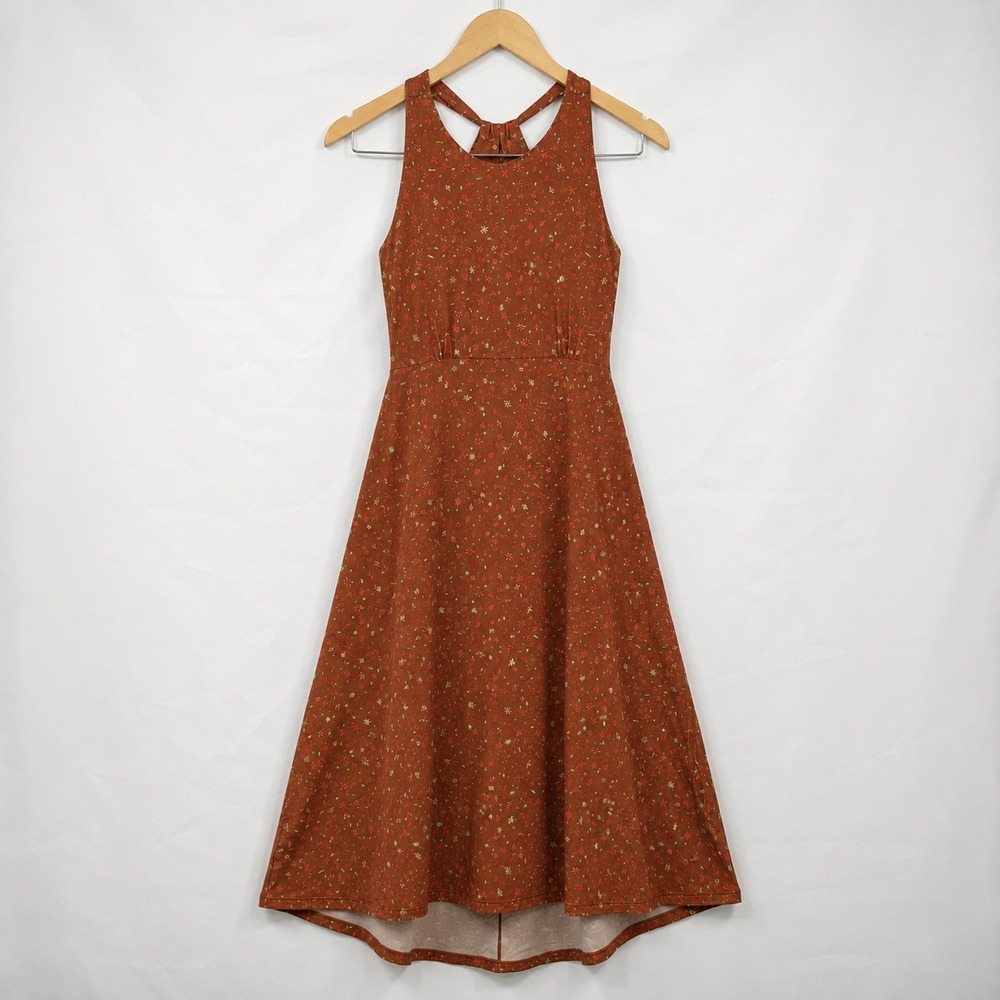 Prana Jewel Lake Summer Dress Tawny Springtime Brown Floral Racerback NWT L